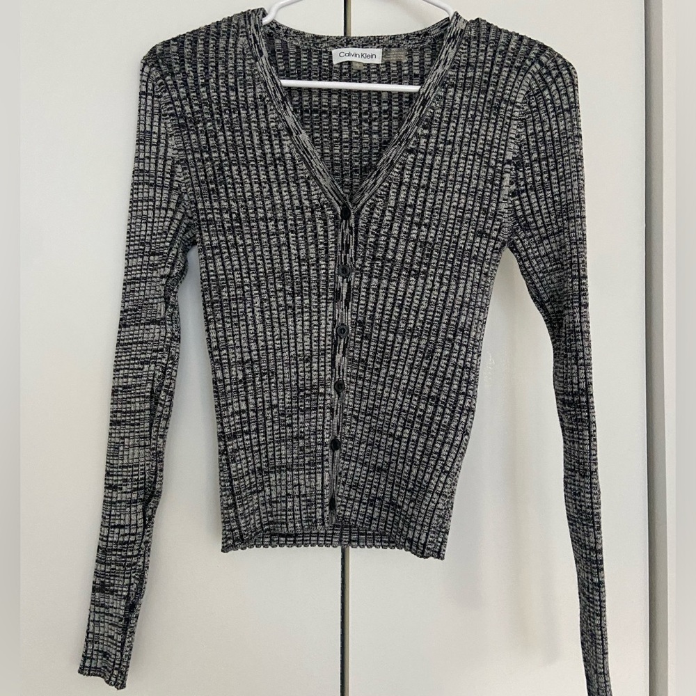 Calvin Klein Ribbed Cardigan - Space Dye Black and Grey